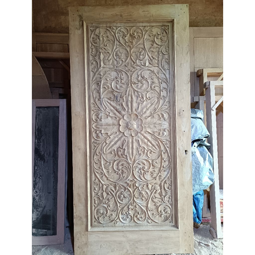 Pintu Jati Perhutani Ukiran Bunga