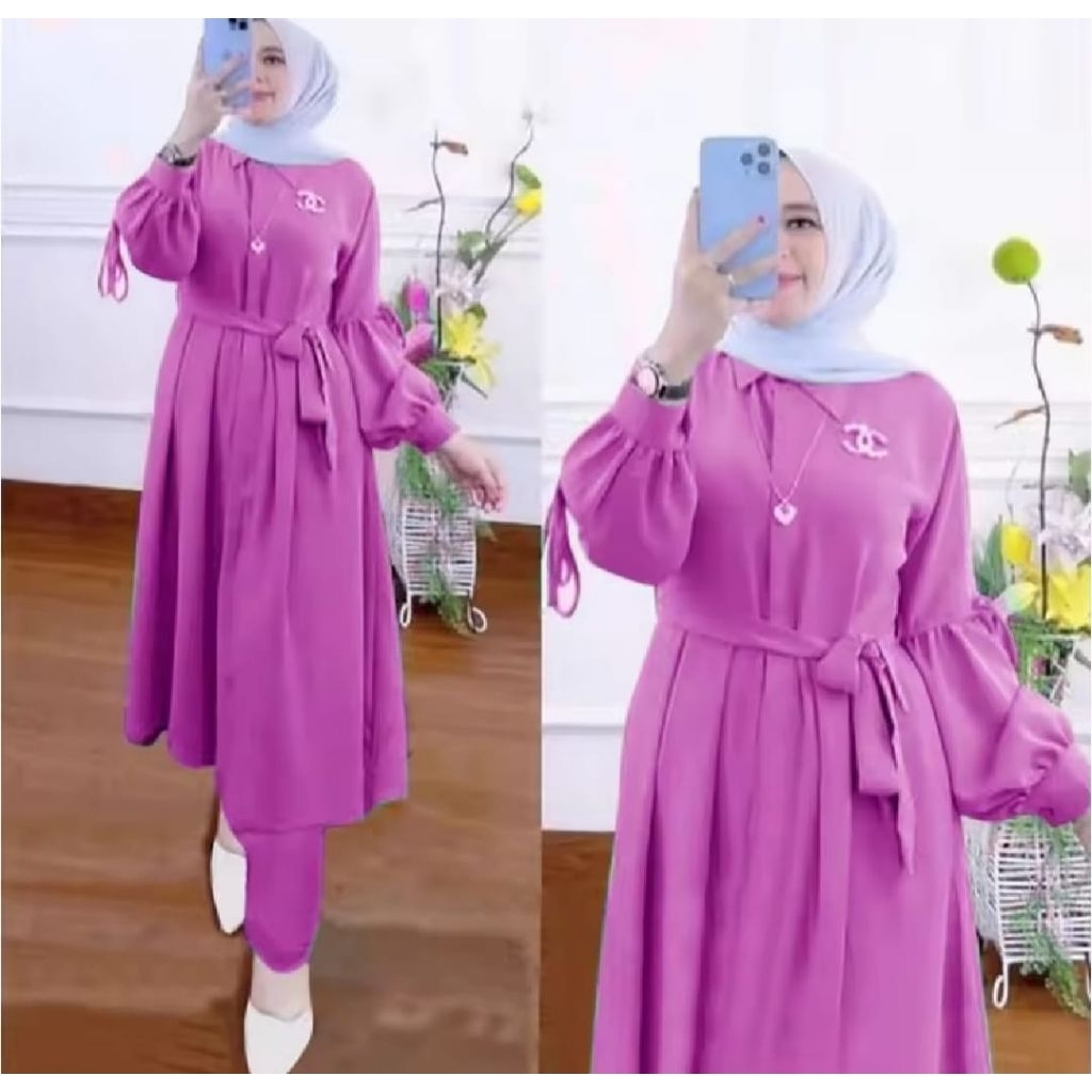 Setelan Tunik Anggita setelan Tunik jumbo Baju kondangan kekinian Tunik rayon adem tebal