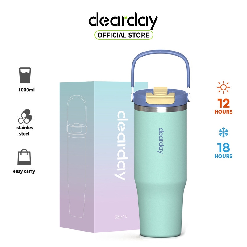 Dearday Tumbler Portable Stainless 1000 ML Thermos Cup Vacuum Insulated Blue