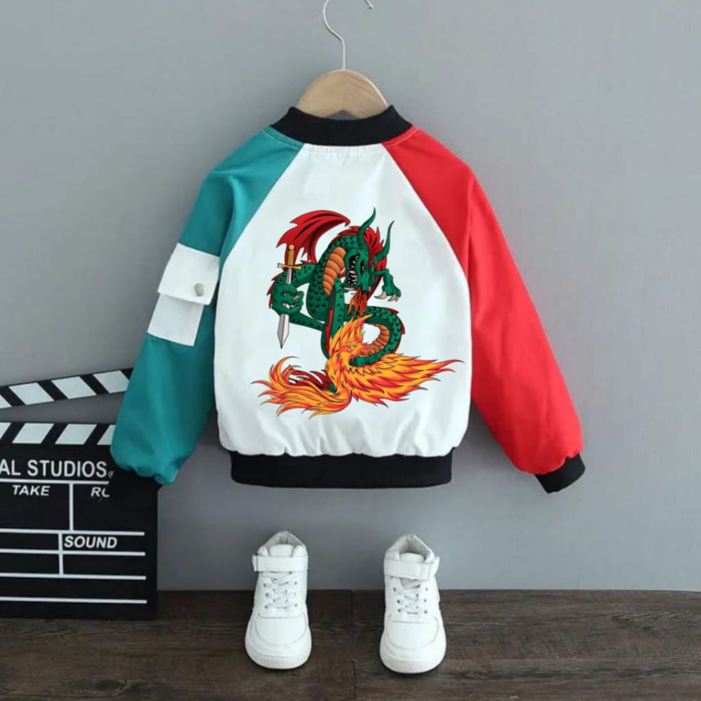 Mantel Anak Laki-Laki/Jaket Anak Model Reglan Kombinasi Bergambar NagaPhonix