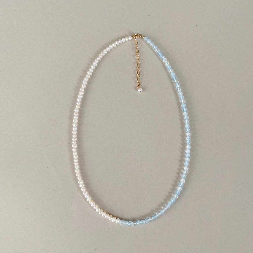Glossiethinc - Serene Necklace | Kalung Mutiara Aquamarine | Gold Filled | 925 Sterling Silver