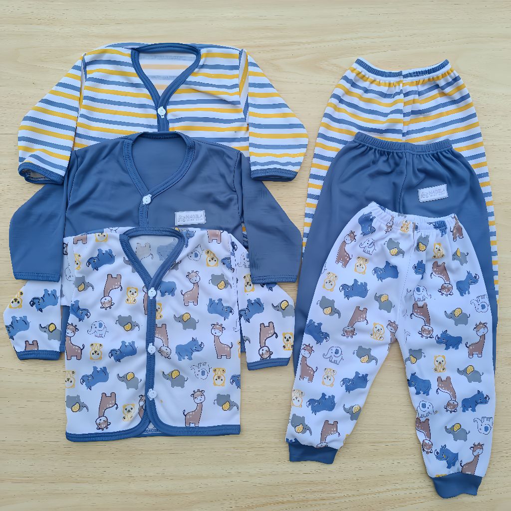 PROMO 6pcs/3stel baju bayi lengan panjang 0-6 bulan seri denim 3 stel baju bayi laki laki perempuan 