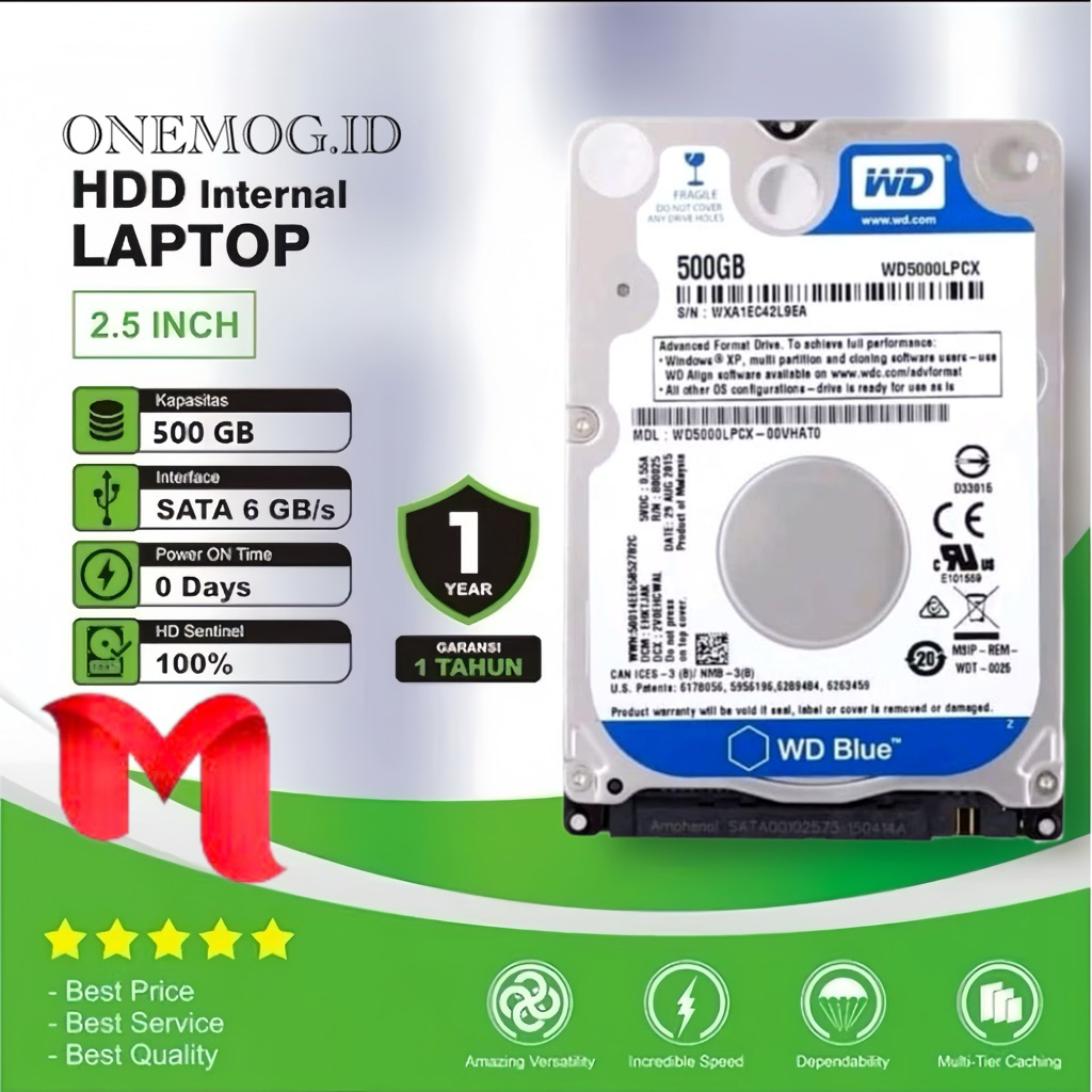 Hardisk 500GB WD Blue Slim Internal SATA 2.5" Baru 0 Days Hdd 500GB For Laptop NB PS Promo