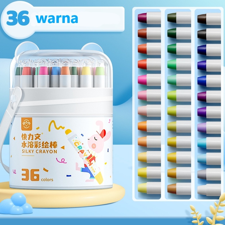 

KODE W18C Kuailiwen Washable Silky Crayon isi 36 Warna Colorful Bucket Krayon Mewarnai Alat Warna Set AnakWipeandClean