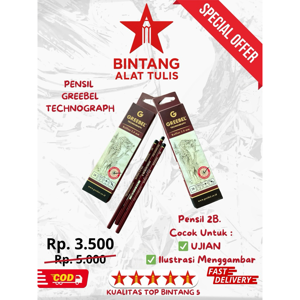 

(PCS) Pensil 2B Greebel Technograph Original | Pensil Ujian & Gambar | Pensil Kayu Murah Terbaik