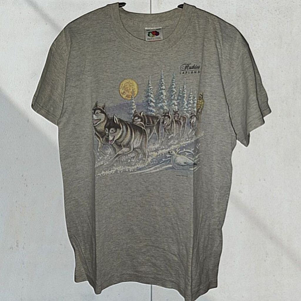 Casual T-Shirt Fruit of The Loom - Kaos Second Brand Motif Wolf Preloved