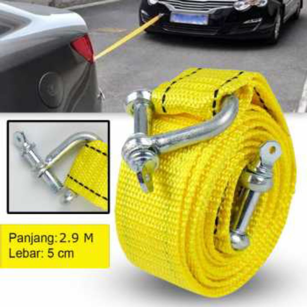Tali Derek Mobil Emergency Tow Rope Metal Buckle U-Type 2.9M - JL30 - Yellow  - 100%ORI