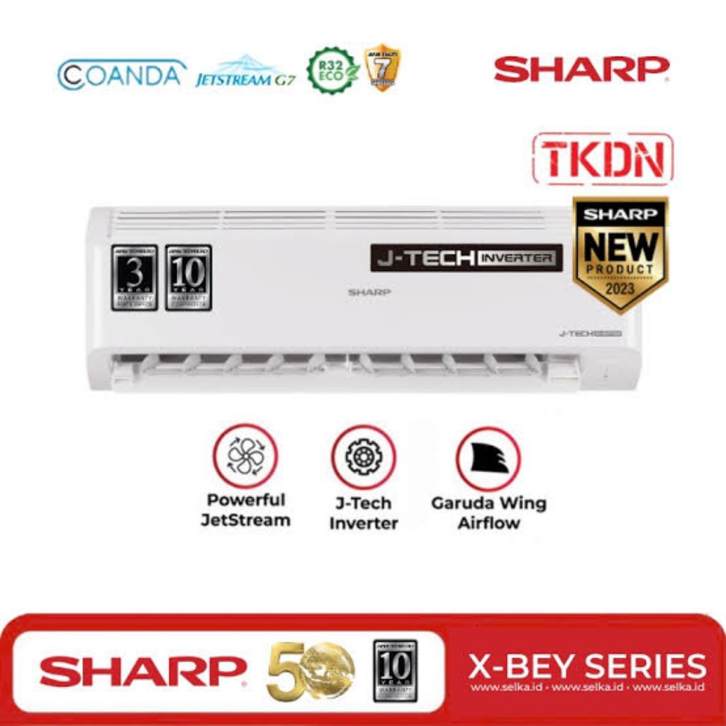 Sharp ac inverter x6bey 0.5 pk 1/2 pk garuda wing air flow watt fit super jet mode copper evaporator