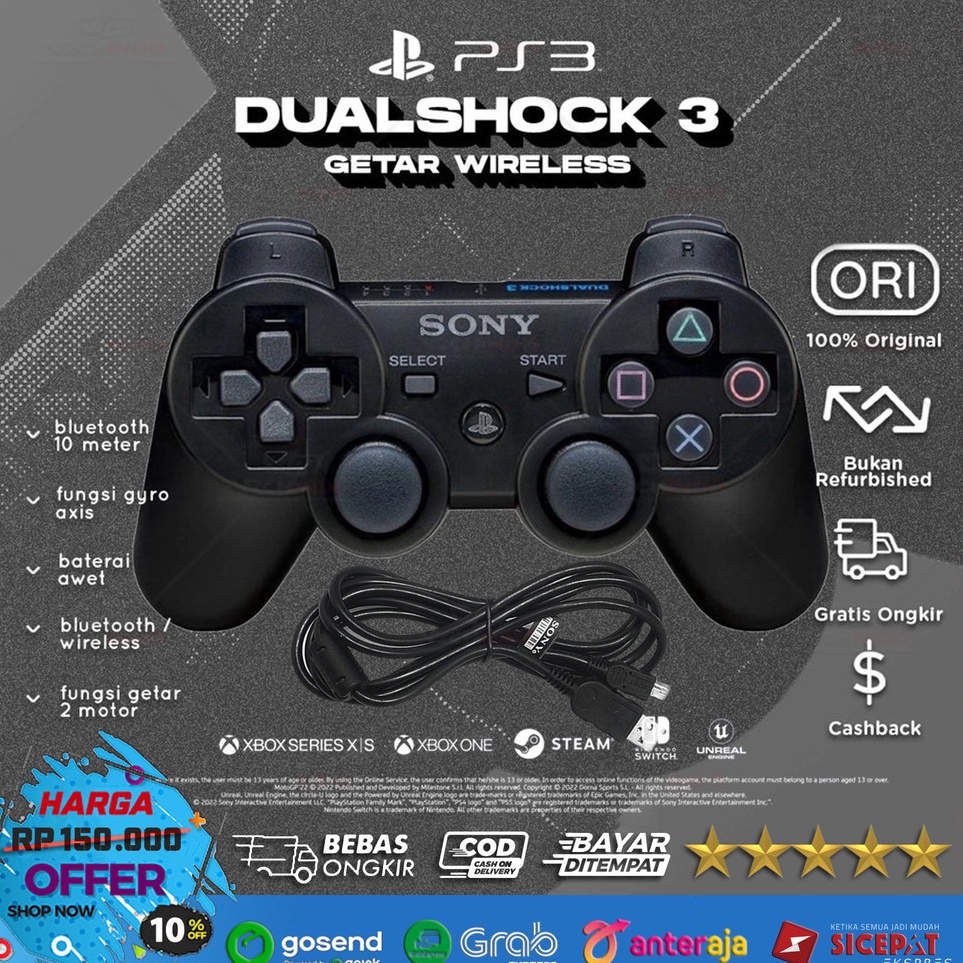 KODE H5Q Stik Gamepad PS3 Joystick Wireless Original Premium With USB Charger Stick Non Box