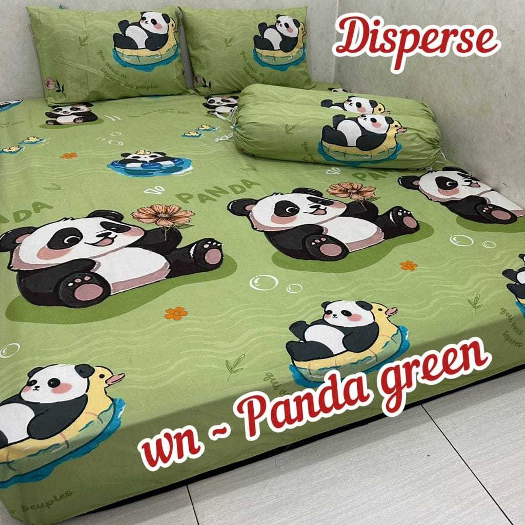 SPREI MOTIF PANDA KOMPLIT SARUNG BANTAL DAN SARUNG GULING BAHAN KATUN HALUS