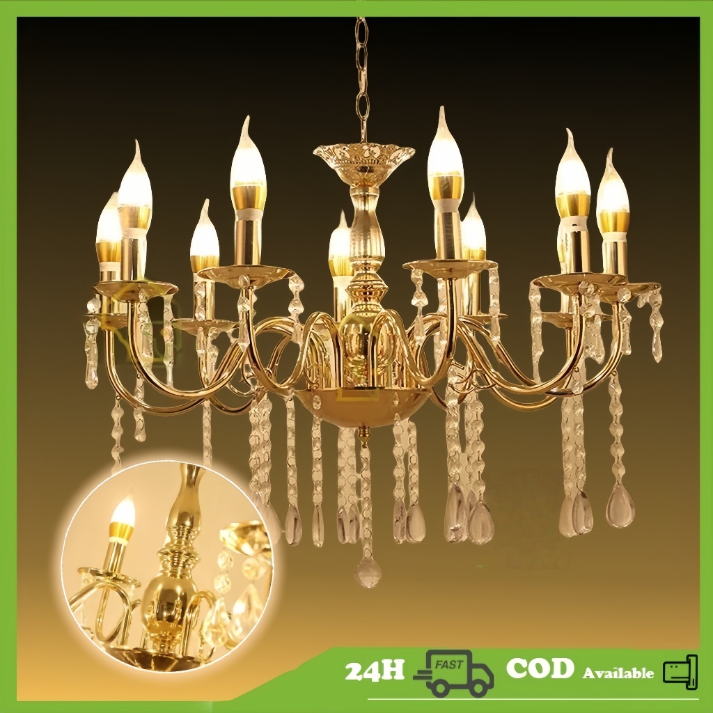 COD Lampu Gantung Kristal ruang tamu Gaya Retro 6/8/12 Lampu Dekorasi Besar Wedding Event LED Lampu/