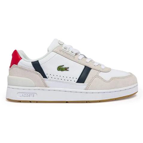 LACOSTE T-CLIP TRICOLOUR LEATHER AND SUEDE TRAINERS WOMEN'S SNEAKERS SHOES - WOMEN