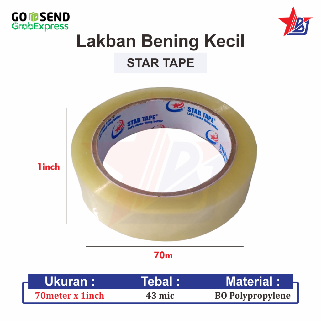 

LAKBAN OPP ( 1PCS ) CLEAR BENING 1 INCHI STAR TAPE ISOLASI KECIL MURAH KUALITAS TERBAIK REKAT KUAT