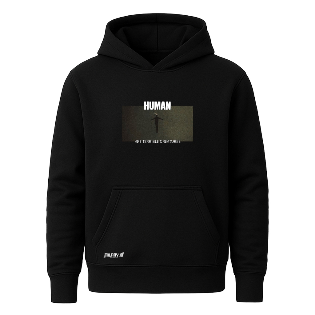 Milary.id - Sweater Hoodie HUMAN Premium Katun Gramasi 300 - Hoodie Pria