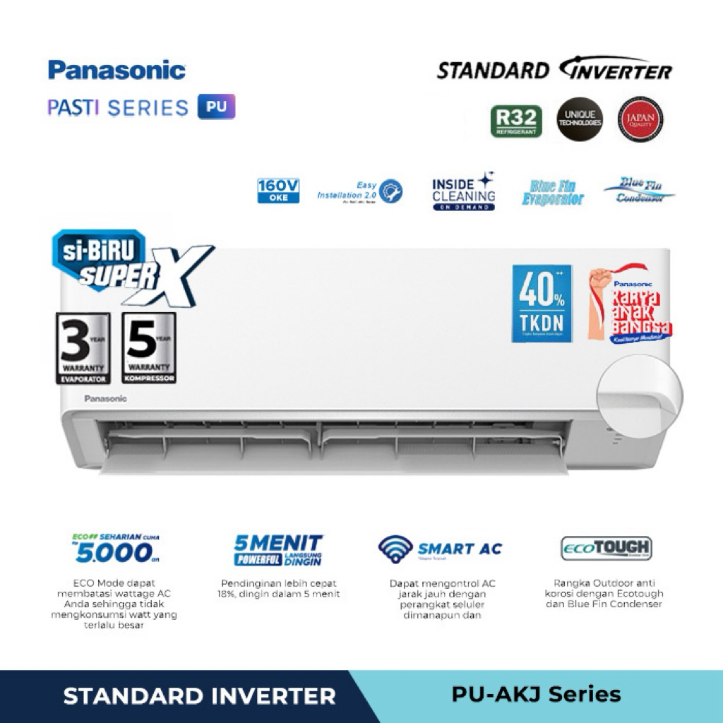 Panasonic AC  Standard Inverter Si-Biru 1 1/2 PK - CS/CU PU12AKJ