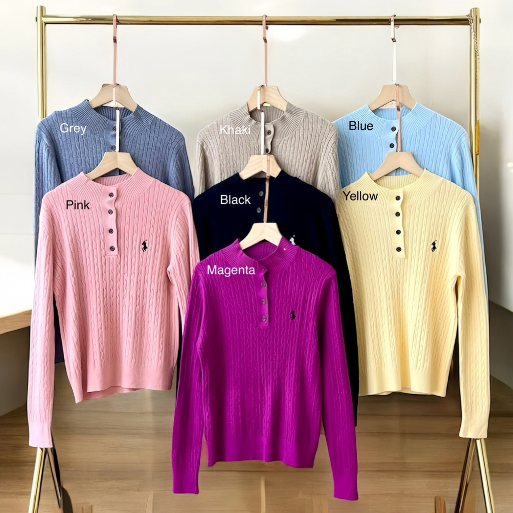 DUCKYDUCK- Blouse Polo Rajut Premium BKK | Sweater Polo Ralph Lauren Lengan Panjang  Wanita