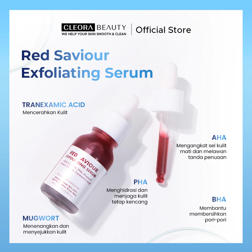 Cleora Beauty Red Saviour Exfoliating Serum - Peeling Scrub Serum Wajah Glowing Serum Eksfoliasi Ser
