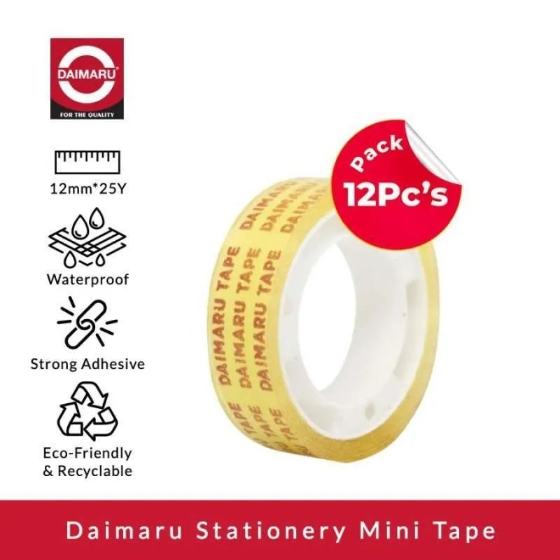 

DAIMARU Gulungan Kecil Isolasi Solatip 0.5 Inch Ukuran 12 mm x 10 Yard / 12 mm x 25 Yard Per Lusin ( ISI 12 PCS )
