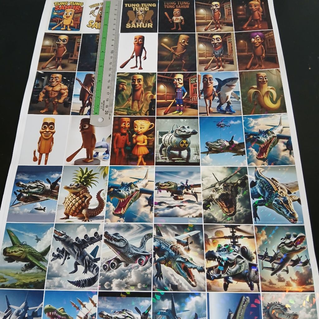 

tung tung stiker 1 lembar 45x30 cm isi 42 pcs anomali Hologram
