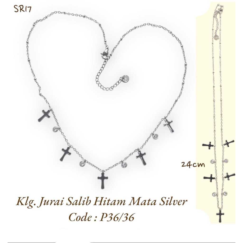 Kalung Jurai Salib Hitam Mata Silver - Souvenir Katolik