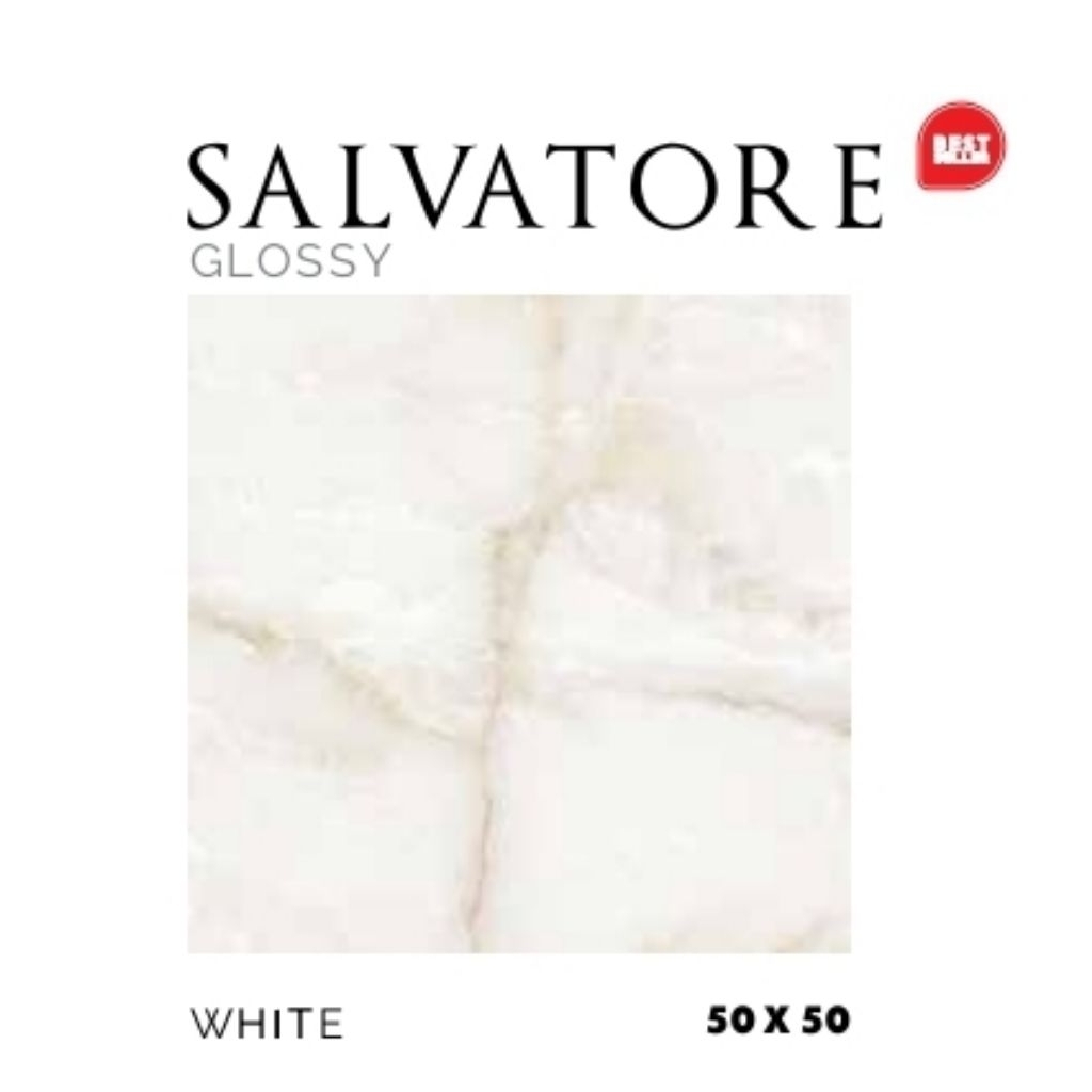 KERAMIK MEREK PLATINUM TYPE SALVATORE WHITE UKURAN 50X50 GLOSSY