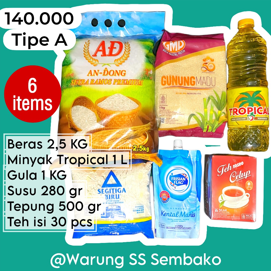 

Paket Sembako 140ribu - Belanja Bulanan Kebutuhan Pokok Hampers Bingkisan Hadiah Sedekah Berbagi Kemasan Tas Goodie Bag Spunbond