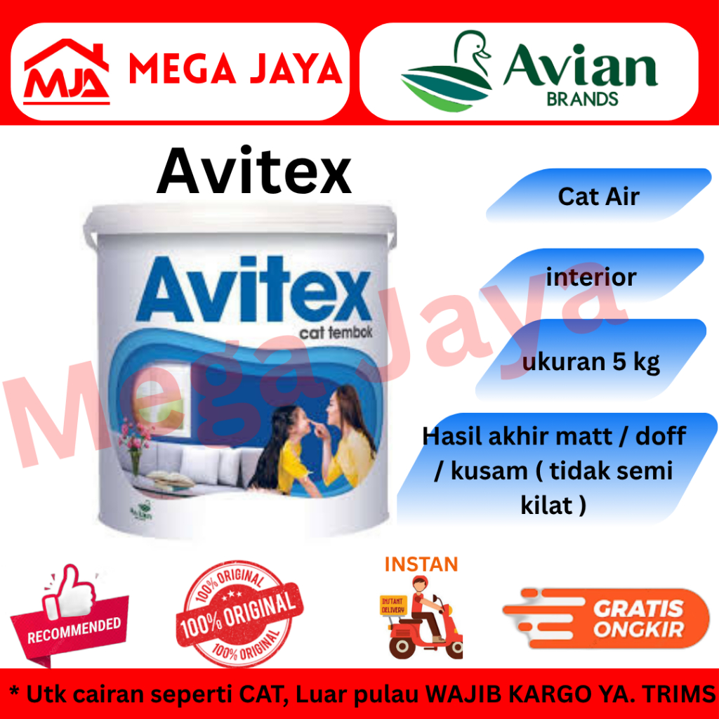 cat avitex 5kg cat air cat tembok interior hasil doff matt