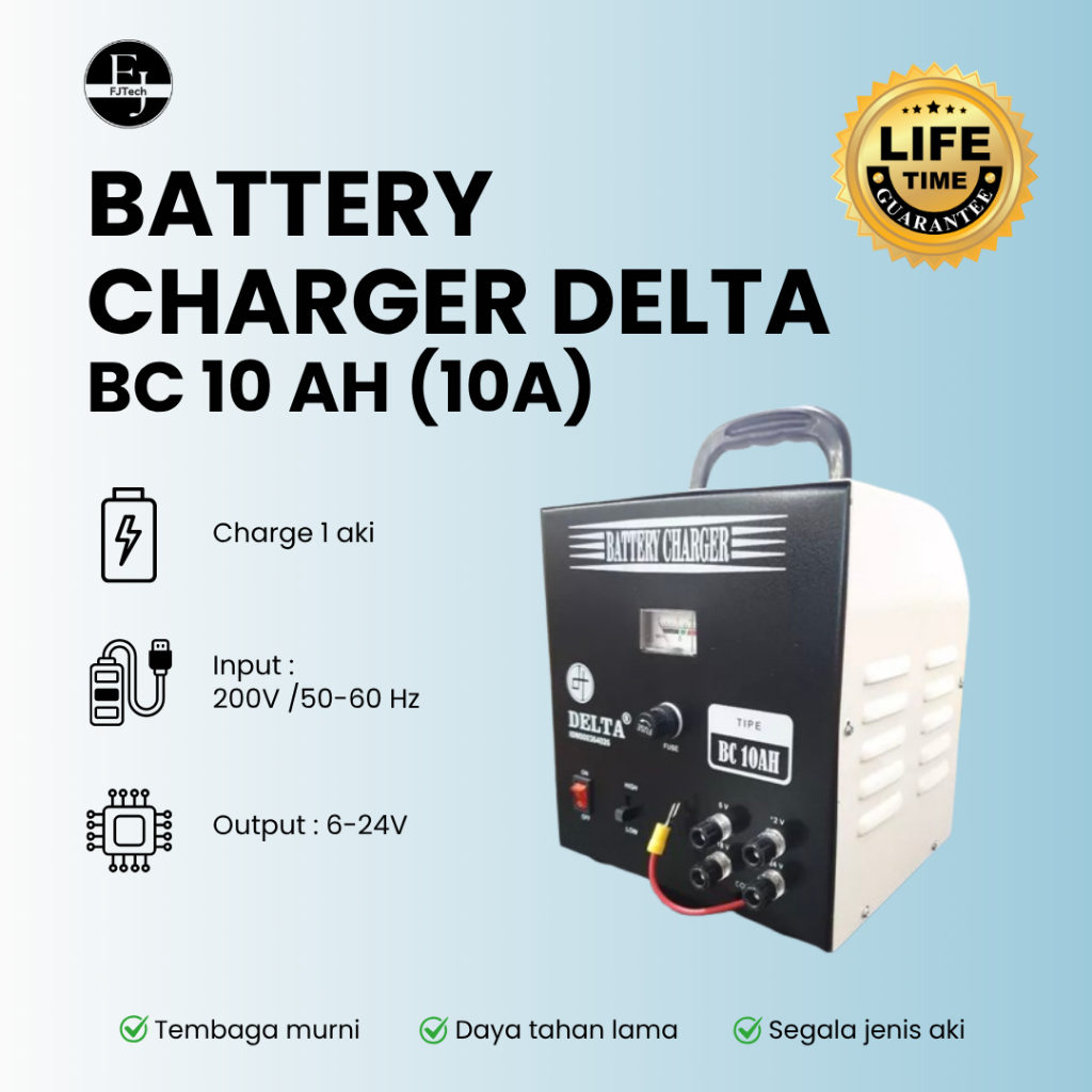 DELTA BC 10 AH | Battery Charger Accu/ Cas Aki Tembaga Murni | DT 110R