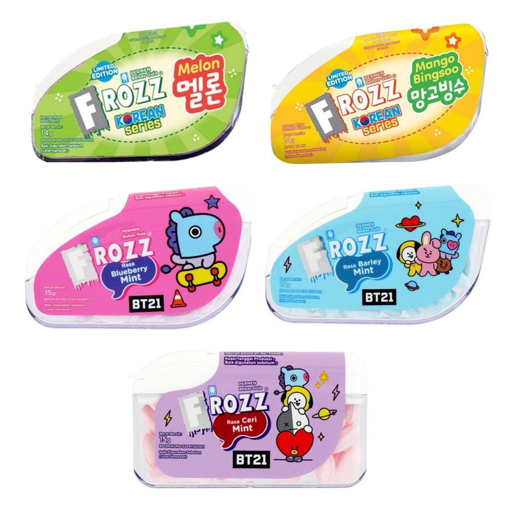 

Frozz Limited edition BT21 bts Aneka Permen Barley Cherry Blueberry Mint melon manggo pinkberry korean edition 15g