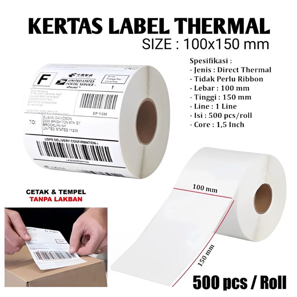 

LABEL BARCODE STIKER 100X150 isi 500 lbr KERTAS STICKER DIRECT THERMAL
