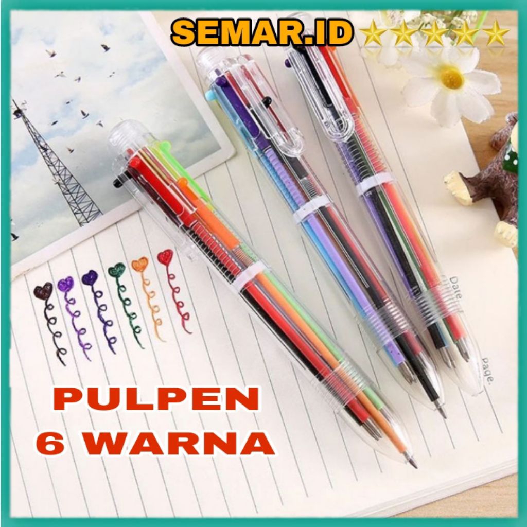 

Pulpen 6in1 Pena Bolpoin Warna-Warni Multi Colored Pen 1 Pcs