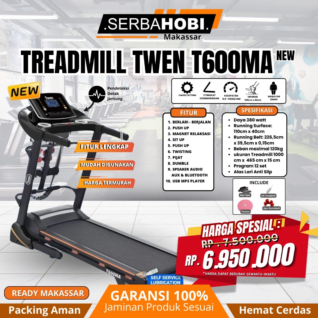 Treadmill elektrik fitur lengkap T600MA kekinian Auto Incline / Treadmill Elektrik rendah Watt Berku