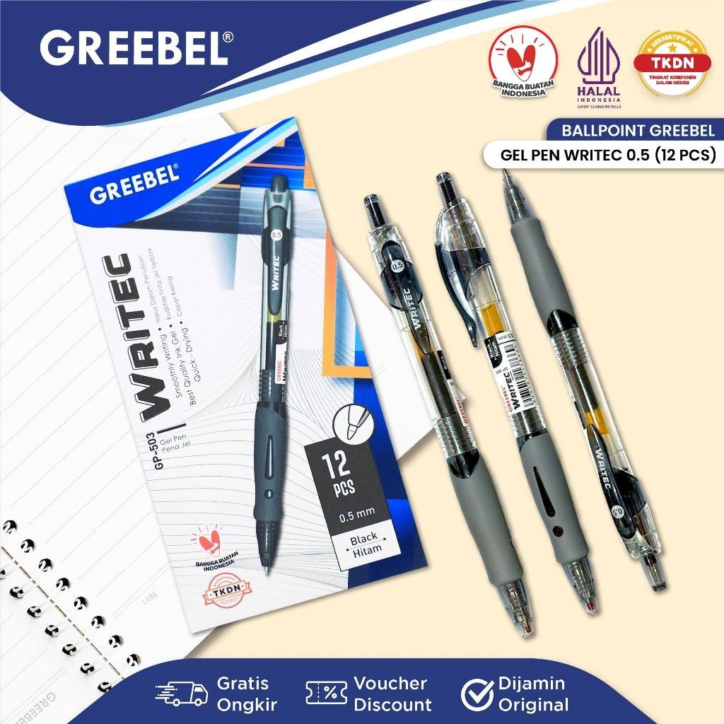 

PULPEN GREEBEL WRITEC GEL PEN 0,5MM GP- 503 HITAM TERMURAH GROSIR 12PCS (1PAK)