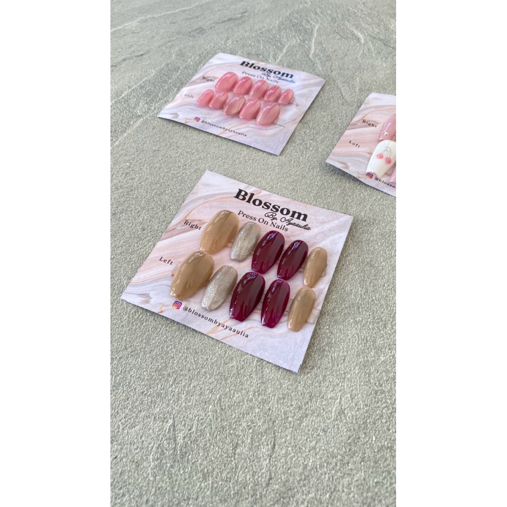Press On Nails Nude Putih Marble Kuku Palsu Cantik Elegan, Nail Art Handmade Kuku Palsu Panjang Aest