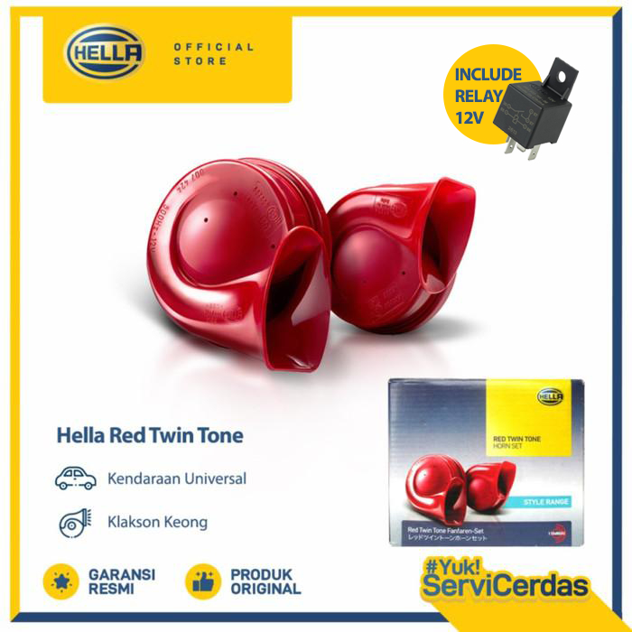 Klakson Mobil HELLA Red Twin Tone 12V Include Relay - Klakson Motor