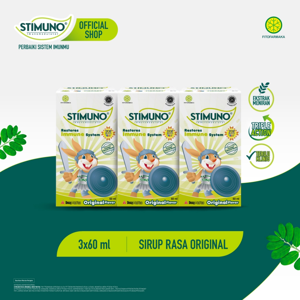 Stimuno Sirup Original 60 ml | Triple Pack | Daya Tahan Tubuh Imun Booster Suplemen Herbal Alami Mul