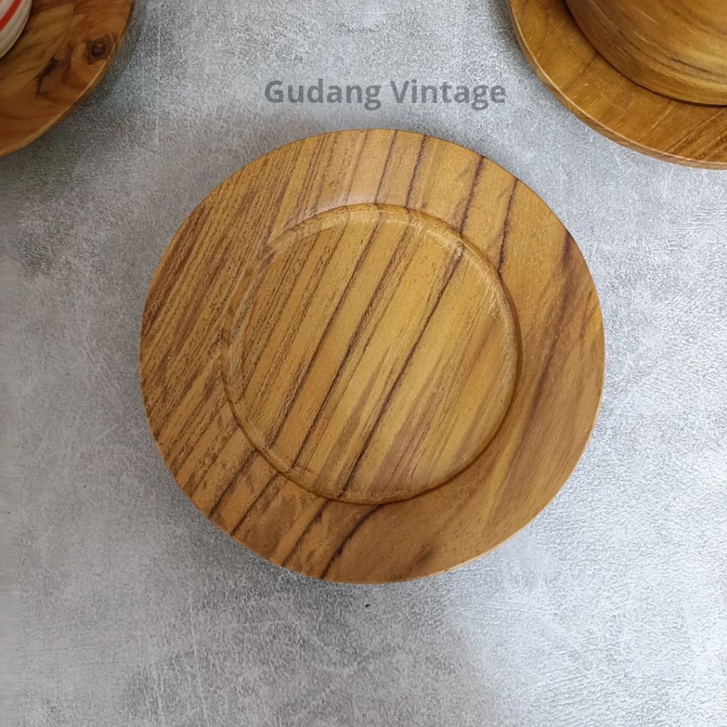 GUDANG VINTAGE Tatakan cangkir, tatakan gelas, lepek kayu jati diameter 12 cm