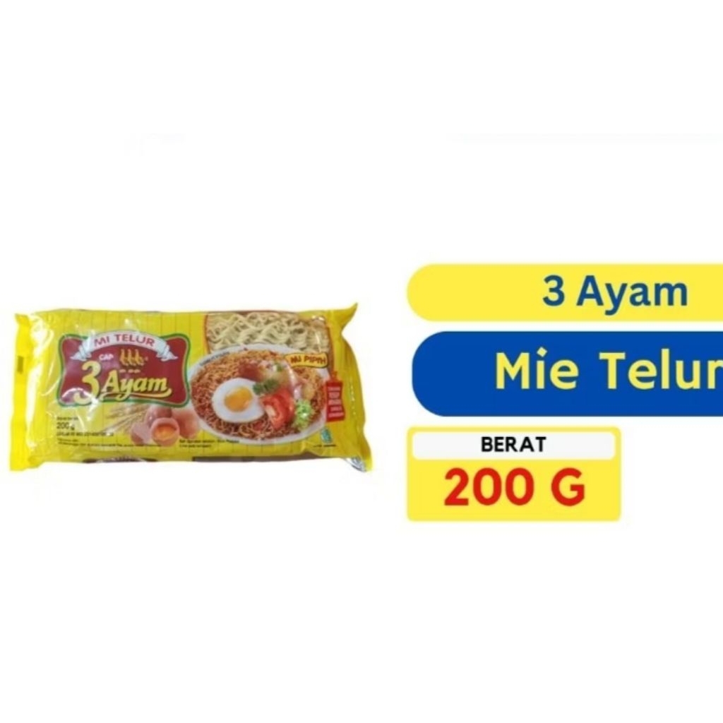 

Mi Telur tiga ayam / mie kuning cap tiga ayam / mi pipih 3 ayam