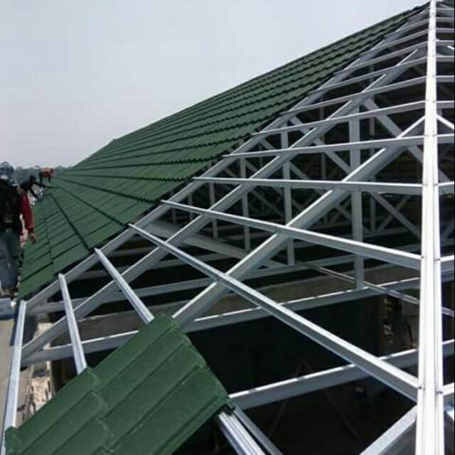 Paketan Atap Rumah Rangka Baja Ringan Genteng Metal Pasir Terpasang Kuat Tahan Lama