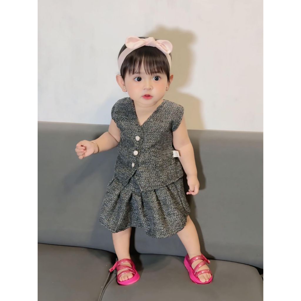 JOJOKIDS SETELAN ZEA SKORT CELANA ROK SETELAN TWEED ANAK