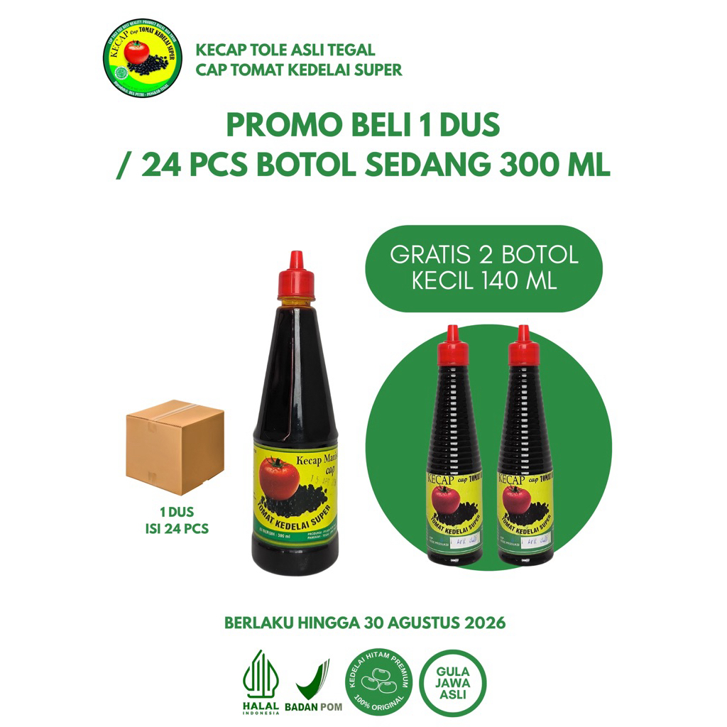 

Promo Kecap Tole 300ml 24pcs Bonus 2 Botol 140ml
