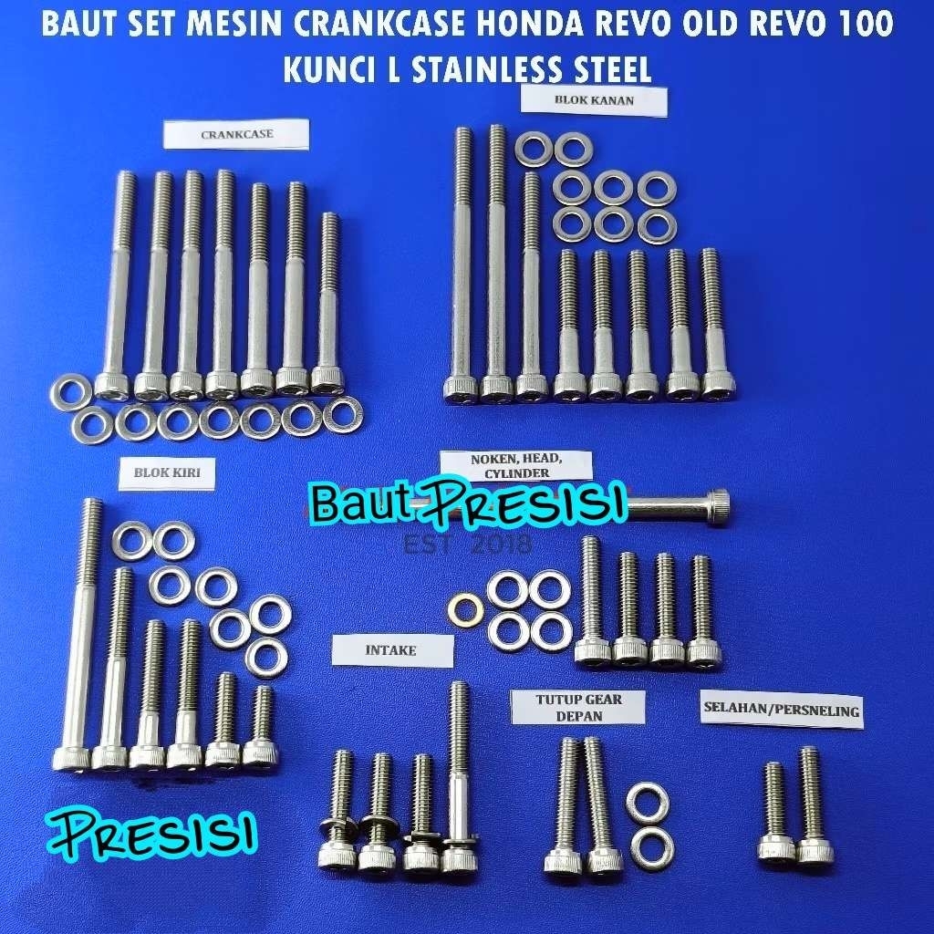 Baut Set Mesin Crankcase Honda Revo OLD Revo 100 Kunci L Stainless Steel