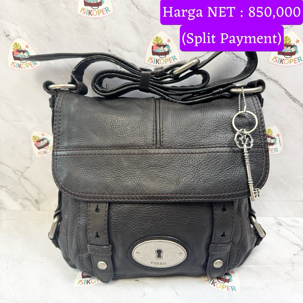 275 NET-Preloved Fossil Maddox Flap Black Hitam (no keyfob)