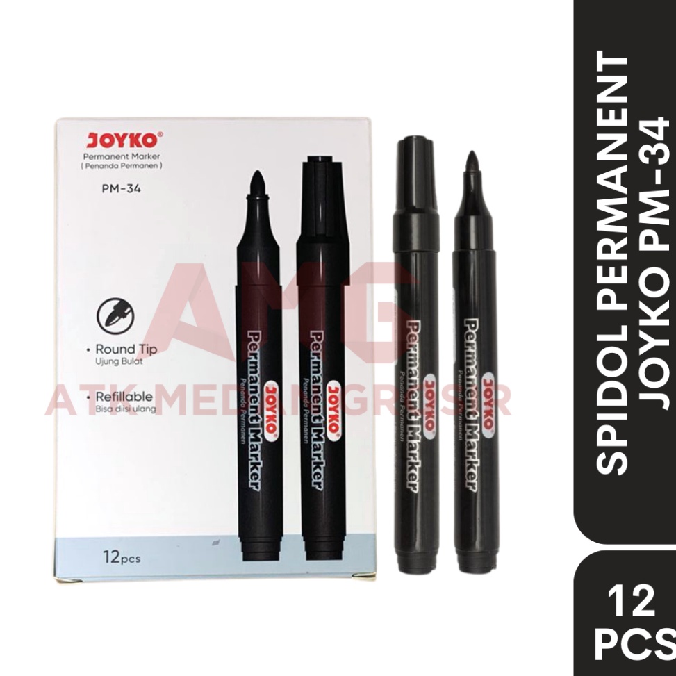 

KODE Q23W SPIDOL PERMANENT JOYKO PM34 PER BOX ISI 12 PCS TINTA HITAM