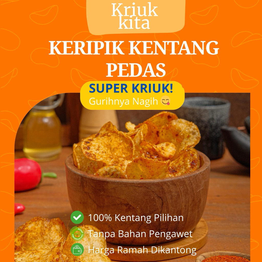 

Keripik Kentang Renyah Pedas KRIUKKITA 80 gram – 100% Kentang Pilihan & No Pengawet