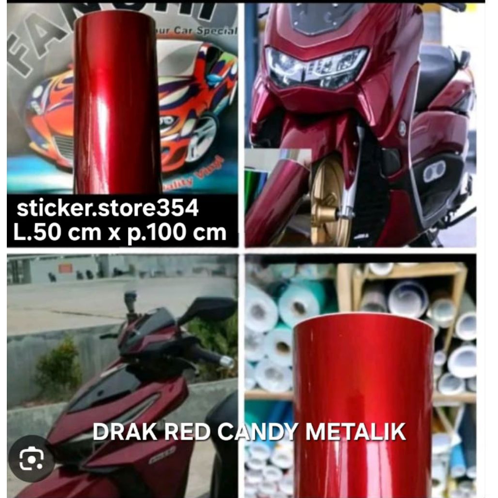 Sticker skotlet fanchi drak red/merah tua candy metalik glosy premium per meter,skotlet motor,mobil,