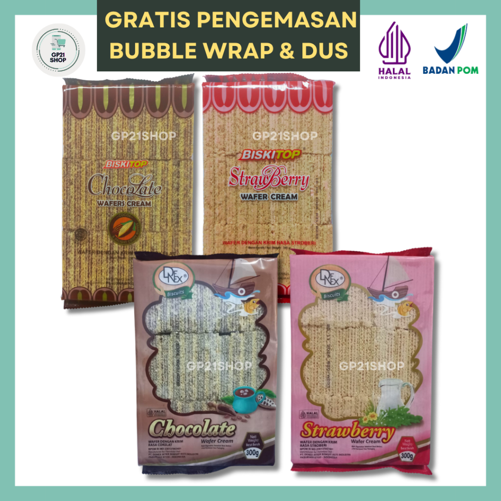 

Biskitop / Denex Wafer Cream 300gr - Biskuit Wafer Coklat Stroberi Snack Cemilan Murah Enak