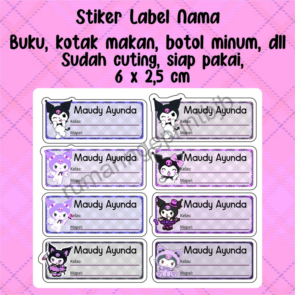 

50 pcs STIKER LABEL NAMA BUKU MATA PELAJARAN CUSTOM FOTO utk kotak makan, buku, botol minum WATERPROOF 6x2,5 cm (PAPO)