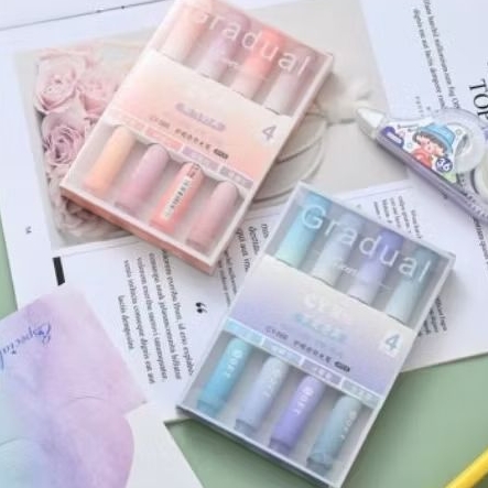 

1 SET ISI 4 HIGHLIGHTER WARNA PASTEL TERANG/1 SET STABILO HIGHLIGHTER WARNA PASTEL TERANG