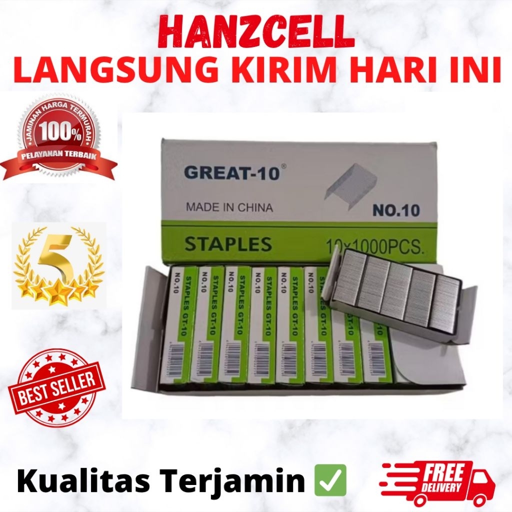 

1box isi 10 pak kecil isi staples gs 10 ada 10x1000pcs stapler refill no 10